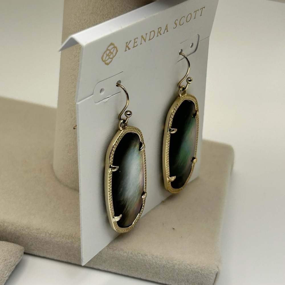 Kendra Scott Elle Earrings Black Iridescent 1.5" Drop & Pouch - Picture 9 of 10